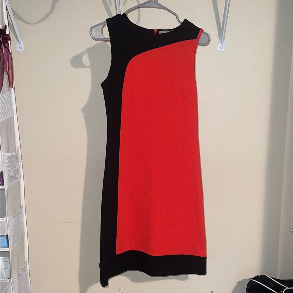 Elegant Red/Orange and Black Sleeveless Dress